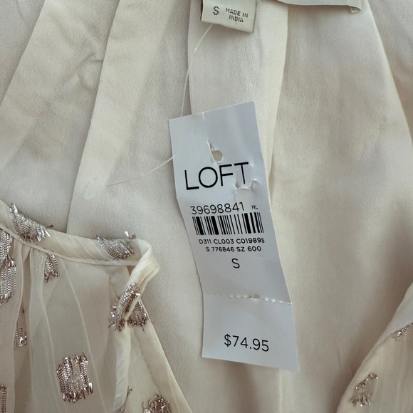 Loft Ivory Metallic Clip Dot Blouse Brand New (missing tag) S Boho Fairycore - Picture 6 of 9